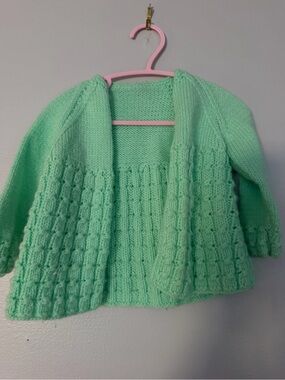 Vintage Kids Mint Green Knit Cardigan Jacket